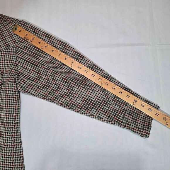 VINTAGE MENS MEDIUM 60'S 70'S POLY HEAVY LS SHIRT WING COLLAR HOUNDSTOOTH GREEN - Picture 8 of 8